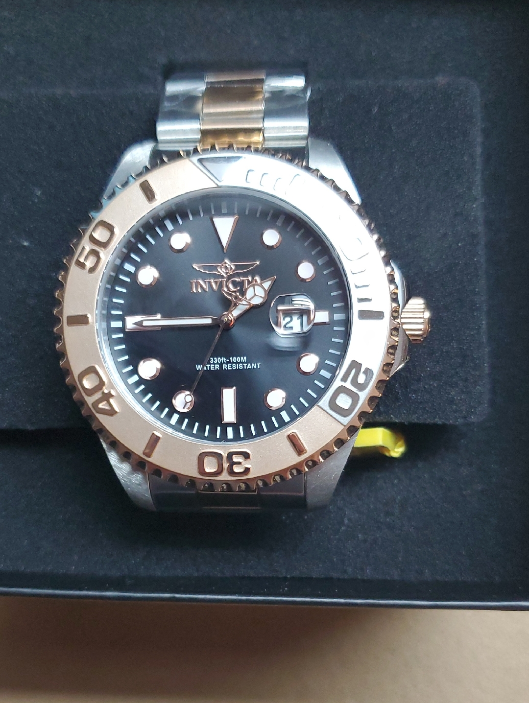 Invicta TwoTone Dive Watch  Black Dial Rose Gold Bezel